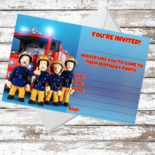 10 Fireman Sam Birthday Party Invitations With Envelopes