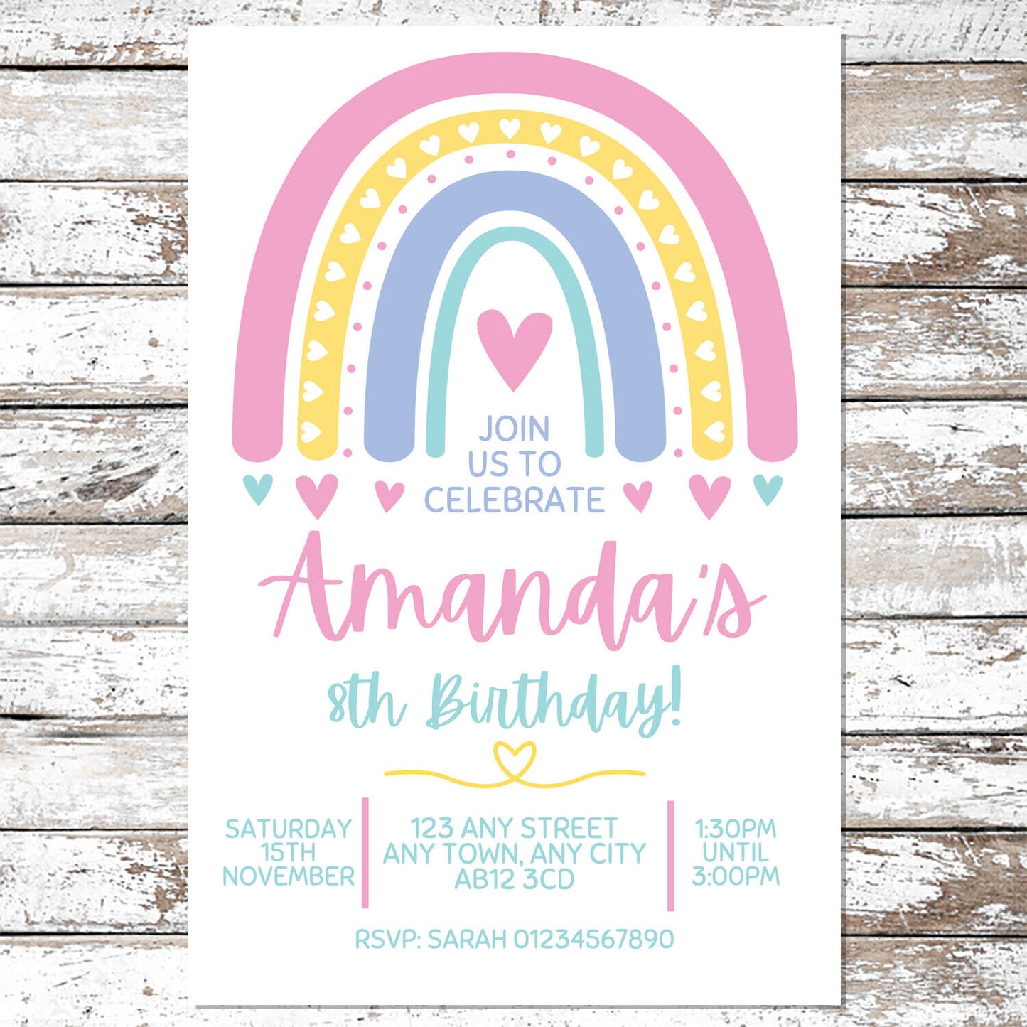 10 Personalised Rainbow Invitations With Envelopes