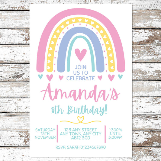 10 Personalised Rainbow Invitations With Envelopes