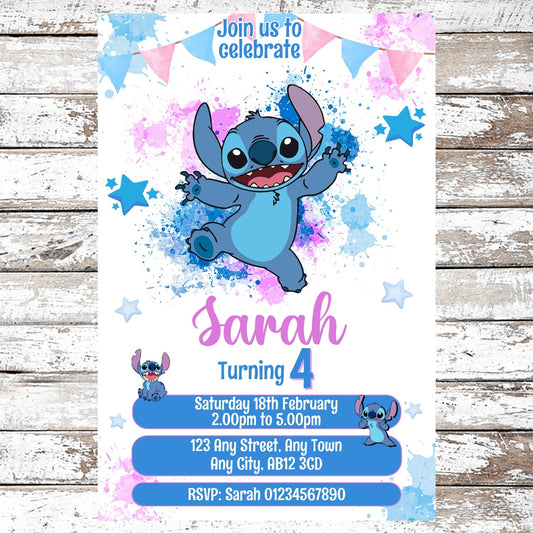 10 Personalised Adorable Stitch Party Invitations With Envelopes