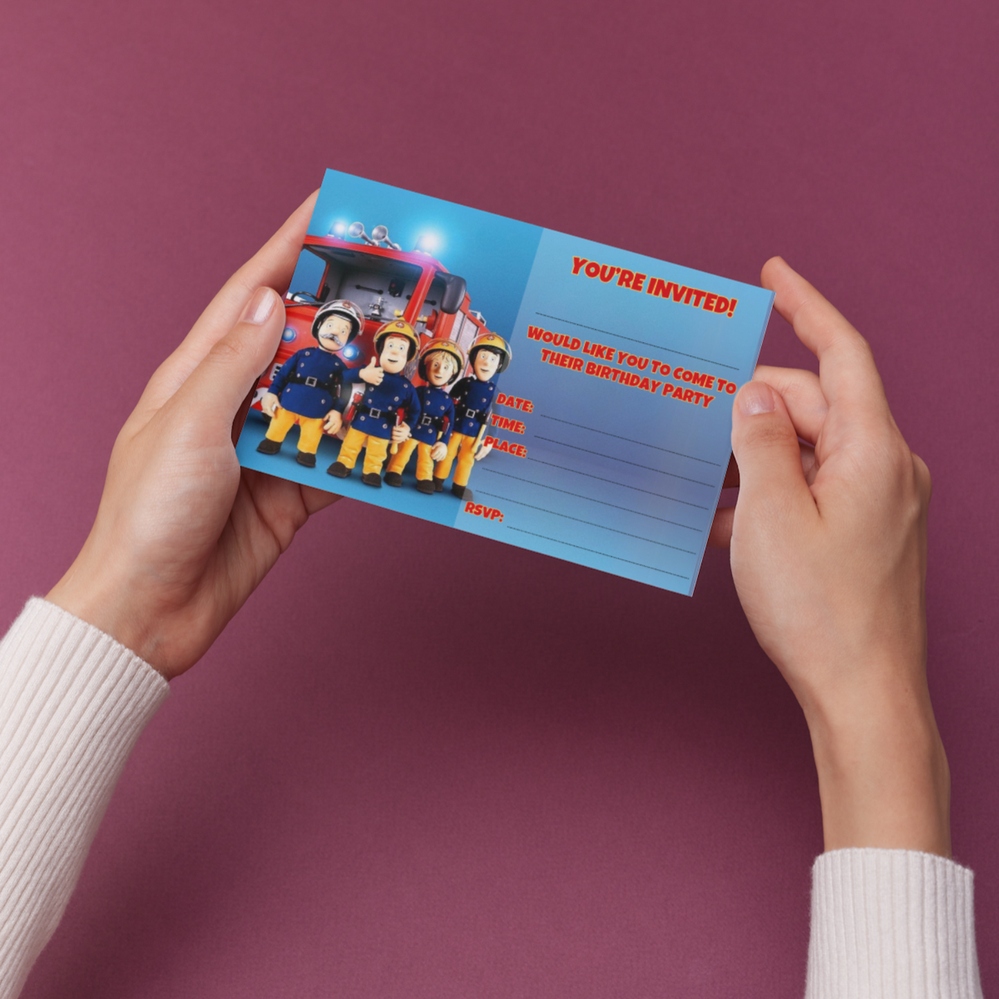 10 Fireman Sam Birthday Party Invitations With Envelopes