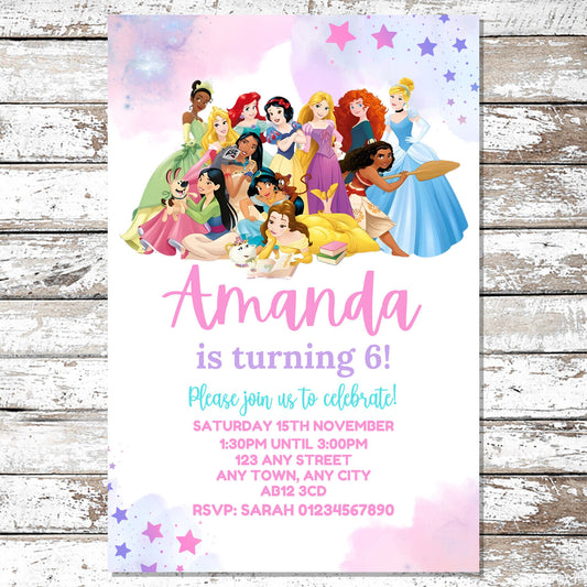 10 Personalised Princess Party Invitations With Envelopes