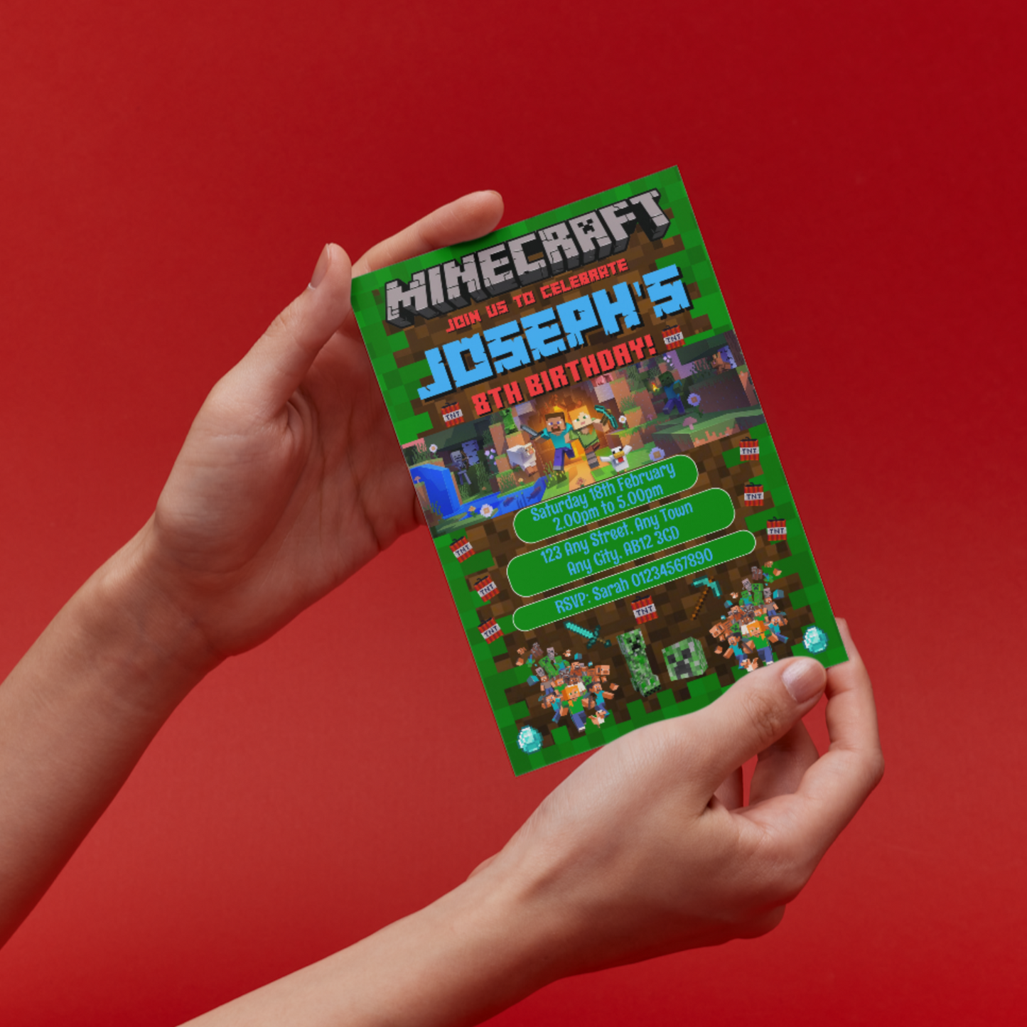 10 Personalised Minecraft Gaming Party Invitations With Envelopes