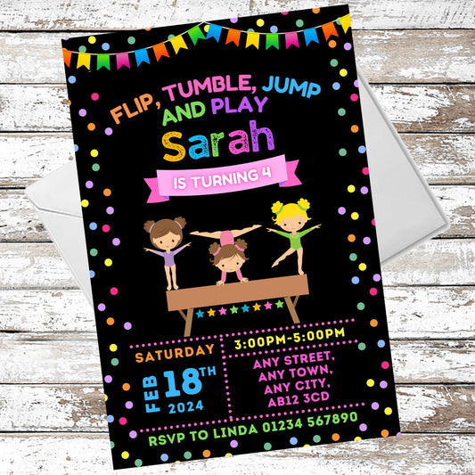 10 Personalised Gymnastics Party Invitations With Envelopes