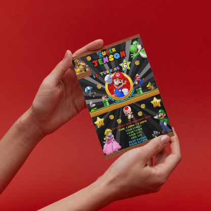 10 Personalised Super Mario Gaming Party Invitations With Envelopes