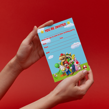 10 Super Mario Team Birthday Party Invitations With Envelopes