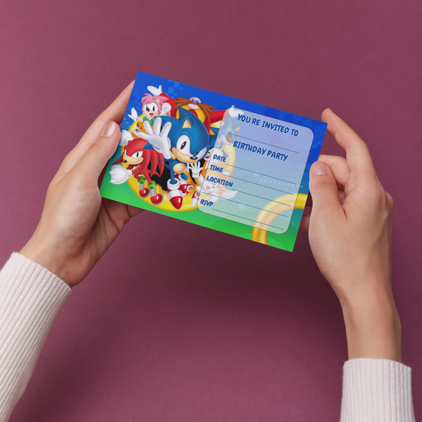 10 Sonic The Hedgehog Birthday Party Invitations With Envelopes