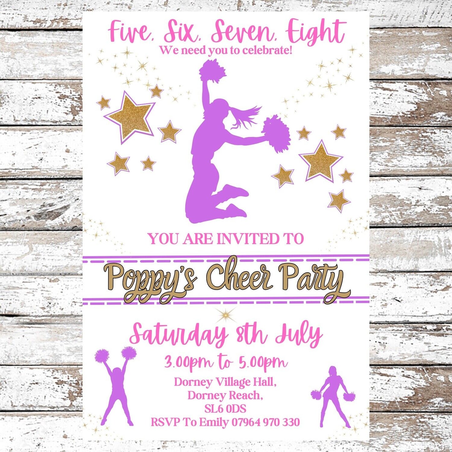 10 Personalised Cheerleader Party Invitations With Envelopes
