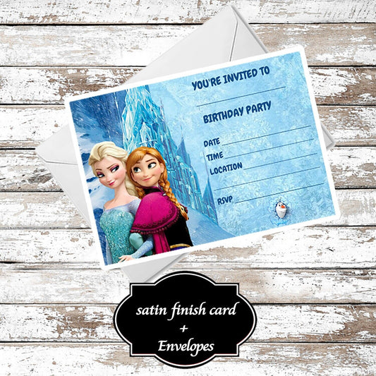 10 Frozen Anna & Elsa Cute Birthday Party Invitations With Envelopes