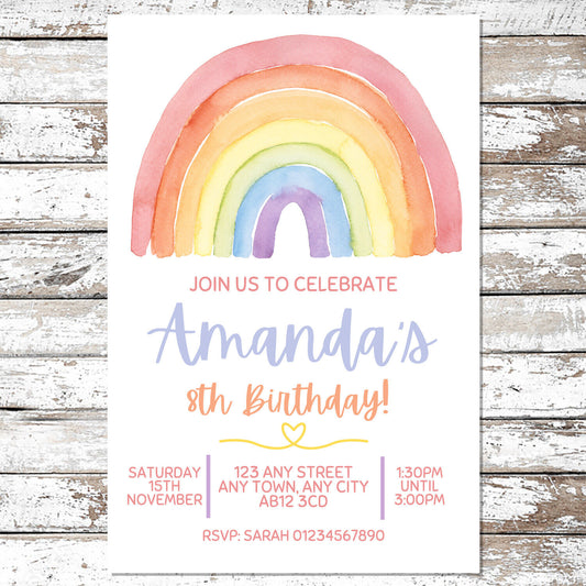 10 Personalised Rainbow Invitations With Envelopes