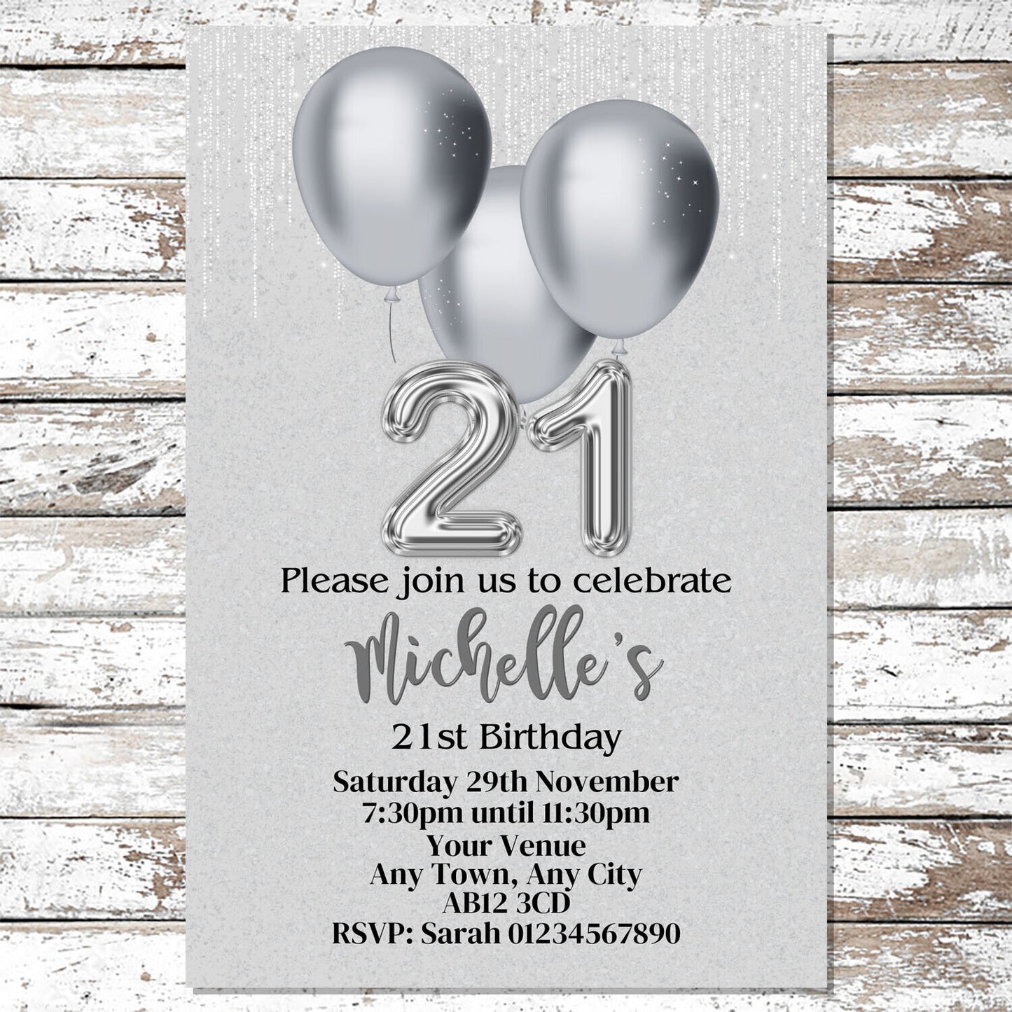 10 Personalised Silver Balloons Any Age Party Invitations With Envelopes