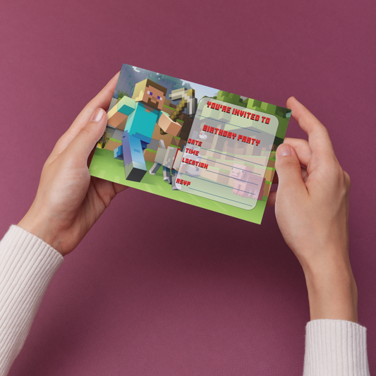10 Minecraft Gaming Birthday Party Invitations With Envelopes