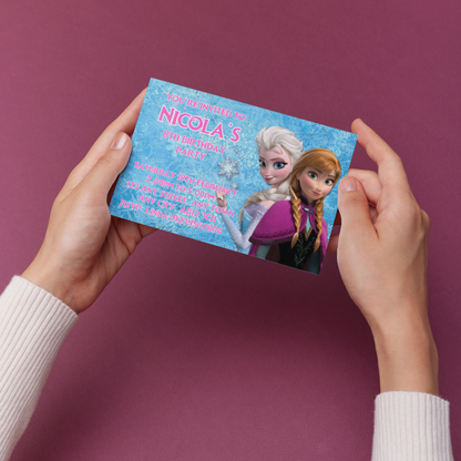 10 Personalised Cute Frozen Elsa & Anna Party Invitations With Envelopes