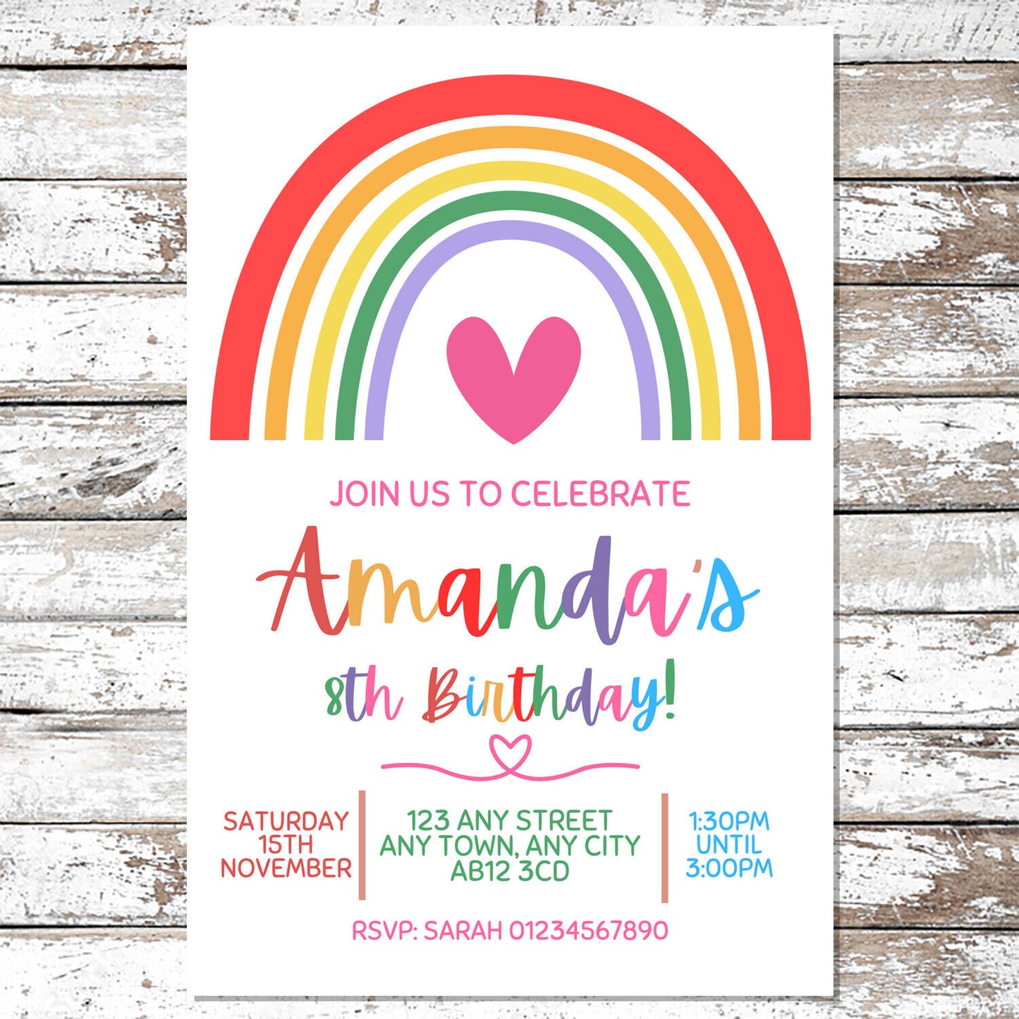 10 Personalised Rainbow Invitations With Envelopes