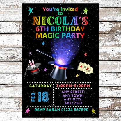 10 Personalised Magic Show Party Invitations With Envelopes