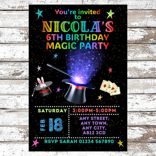 10 Personalised Magic Show Party Invitations With Envelopes