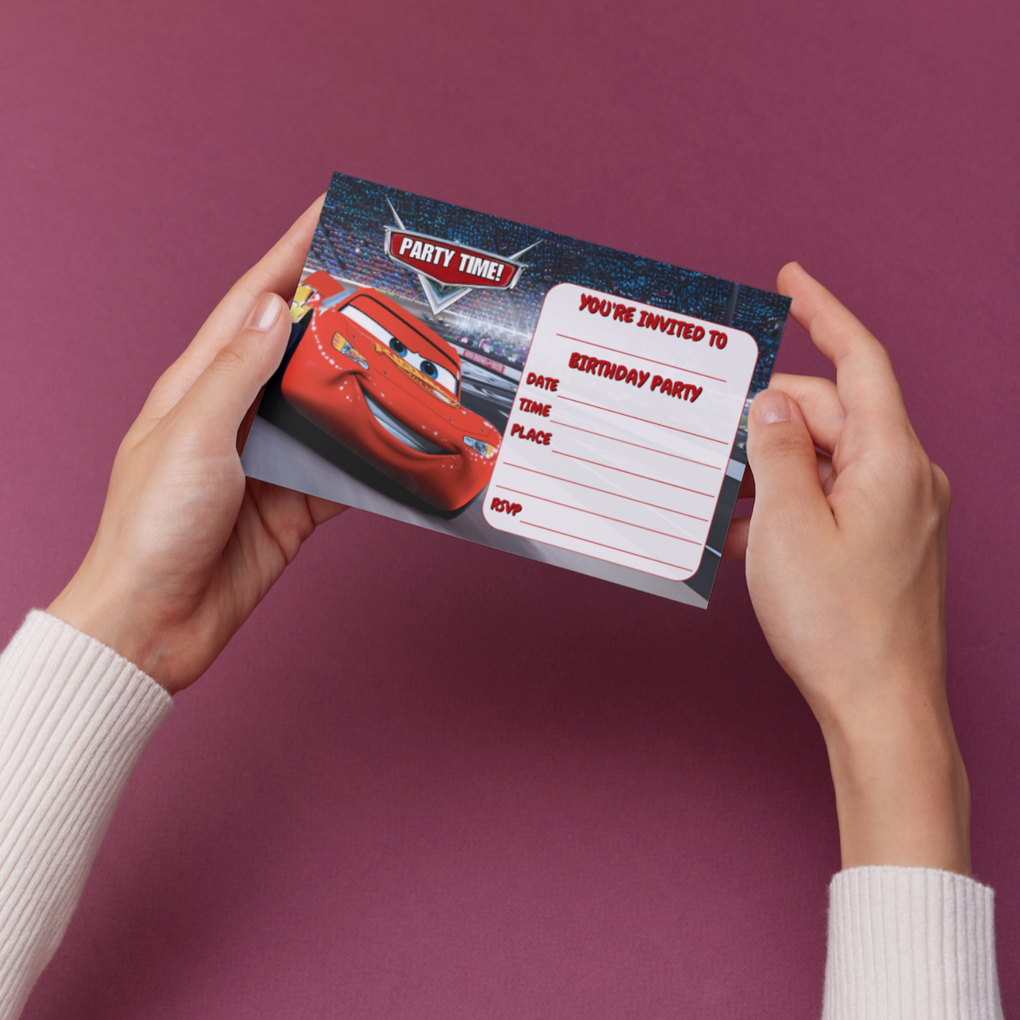 10 Lightning McQueen Birthday Party Invitations With Envelopes
