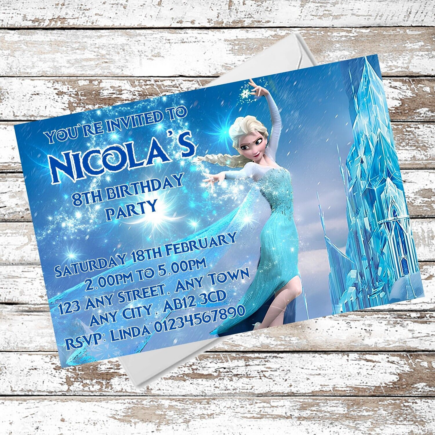 10 Personalised Elsa Frozen Party Invitations With Envelopes