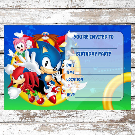 10 Sonic The Hedgehog Birthday Party Invitations With Envelopes