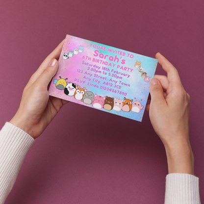 10 Personalised Squishmallow Party Invitations With Envelopes