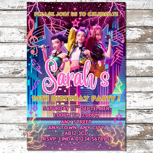 10 Personalised KPOP Demon Hunters Party Invitations With Envelopes