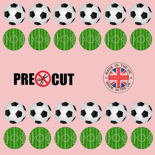 Football & Pitch Pre-Cut Edible Wafer Cupcake Toppers Pack Of 24