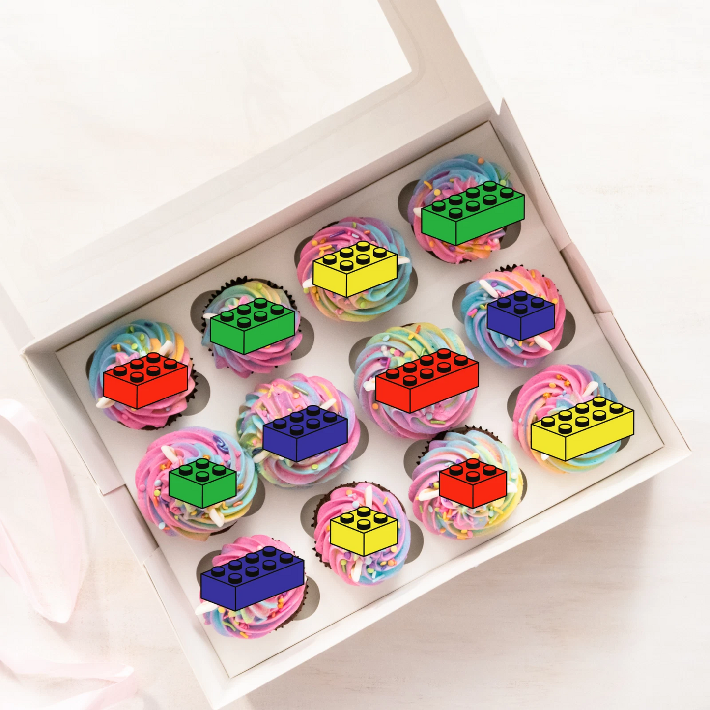 Coloured Bricks Pre-Cut Edible Wafer Cupcake Toppers Pack Of 24