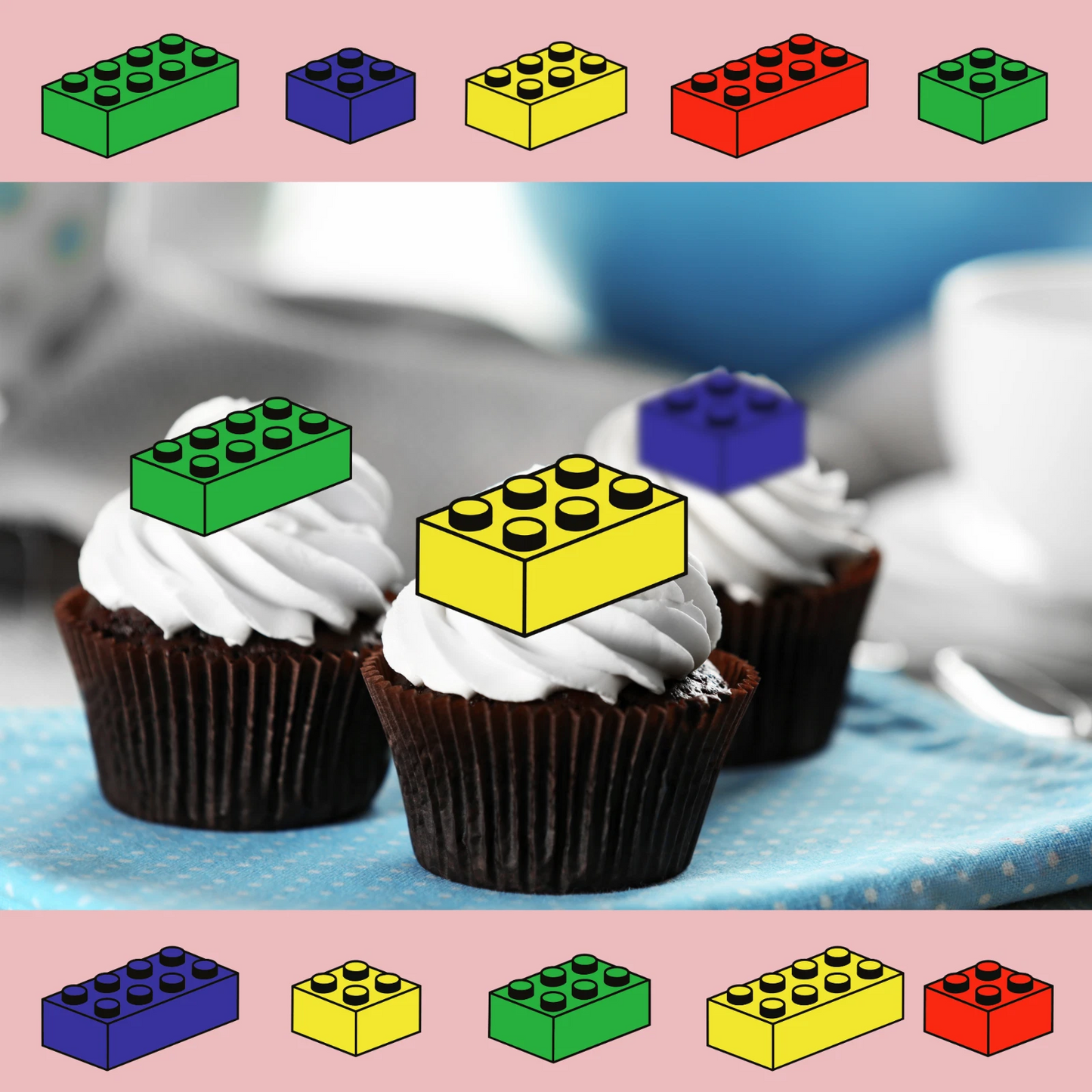 Coloured Bricks Pre-Cut Edible Wafer Cupcake Toppers Pack Of 24