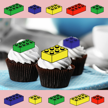 Coloured Bricks Pre-Cut Edible Wafer Cupcake Toppers Pack Of 24