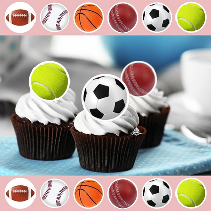 Sports Balls Pre-Cut Edible Wafer Cupcake Toppers Pack Of 24