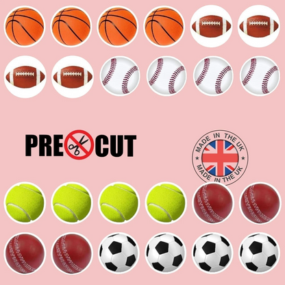 Sports Balls Pre-Cut Edible Wafer Cupcake Toppers Pack Of 24