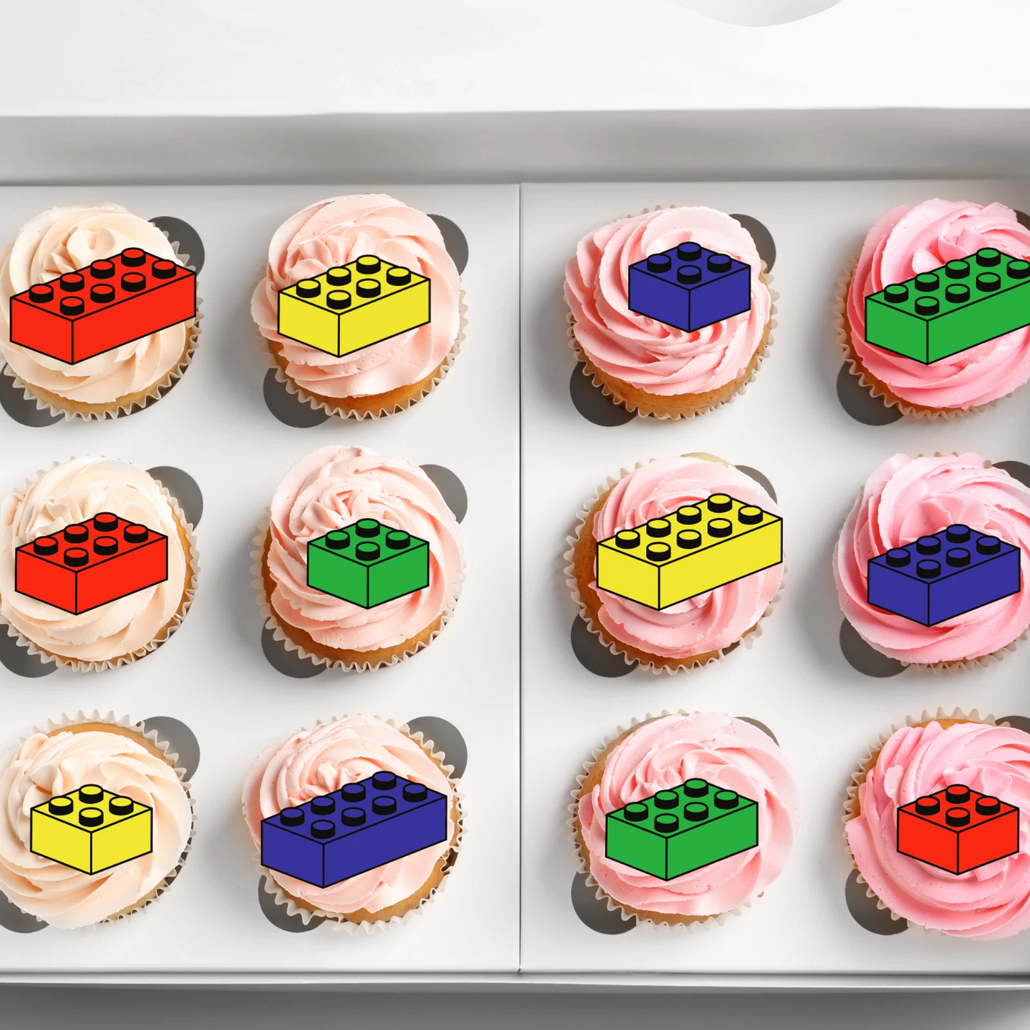 Coloured Bricks Pre-Cut Edible Wafer Cupcake Toppers Pack Of 24