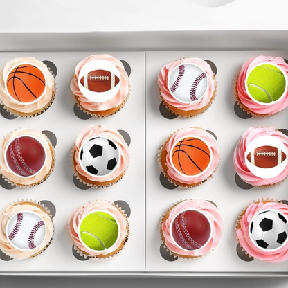 Sports Balls Pre-Cut Edible Wafer Cupcake Toppers Pack Of 24