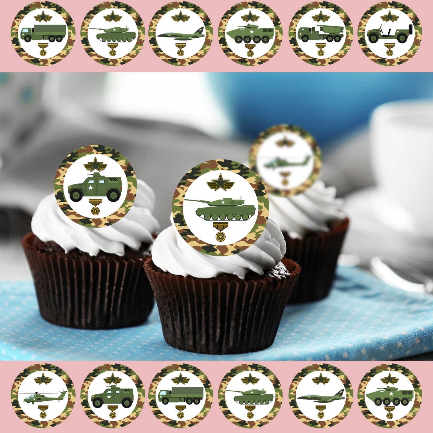 Army Military Pre-Cut Edible Wafer Cupcake Toppers Pack Of 24