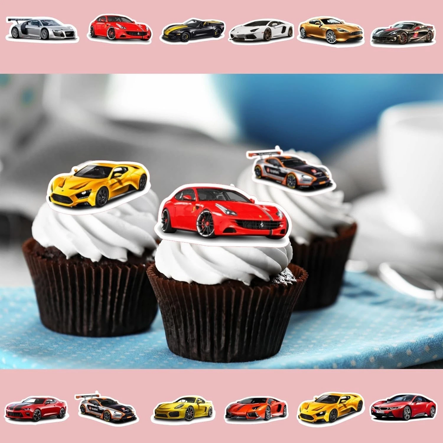 Sports Cars Pre-Cut Edible Wafer Cupcake Toppers Pack Of 24