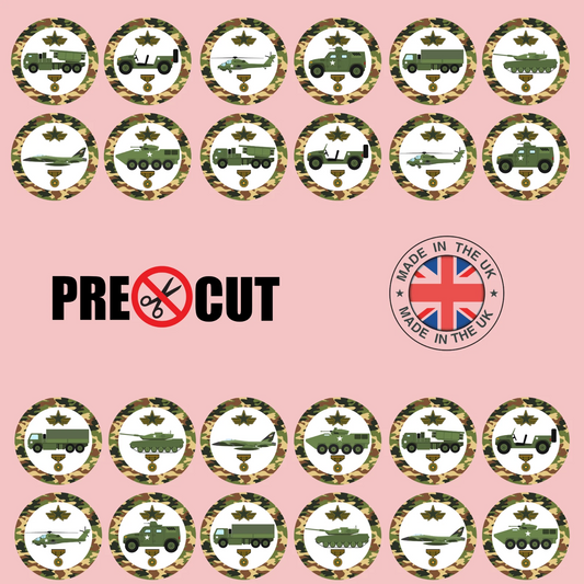 Army Military Pre-Cut Edible Wafer Cupcake Toppers Pack Of 24