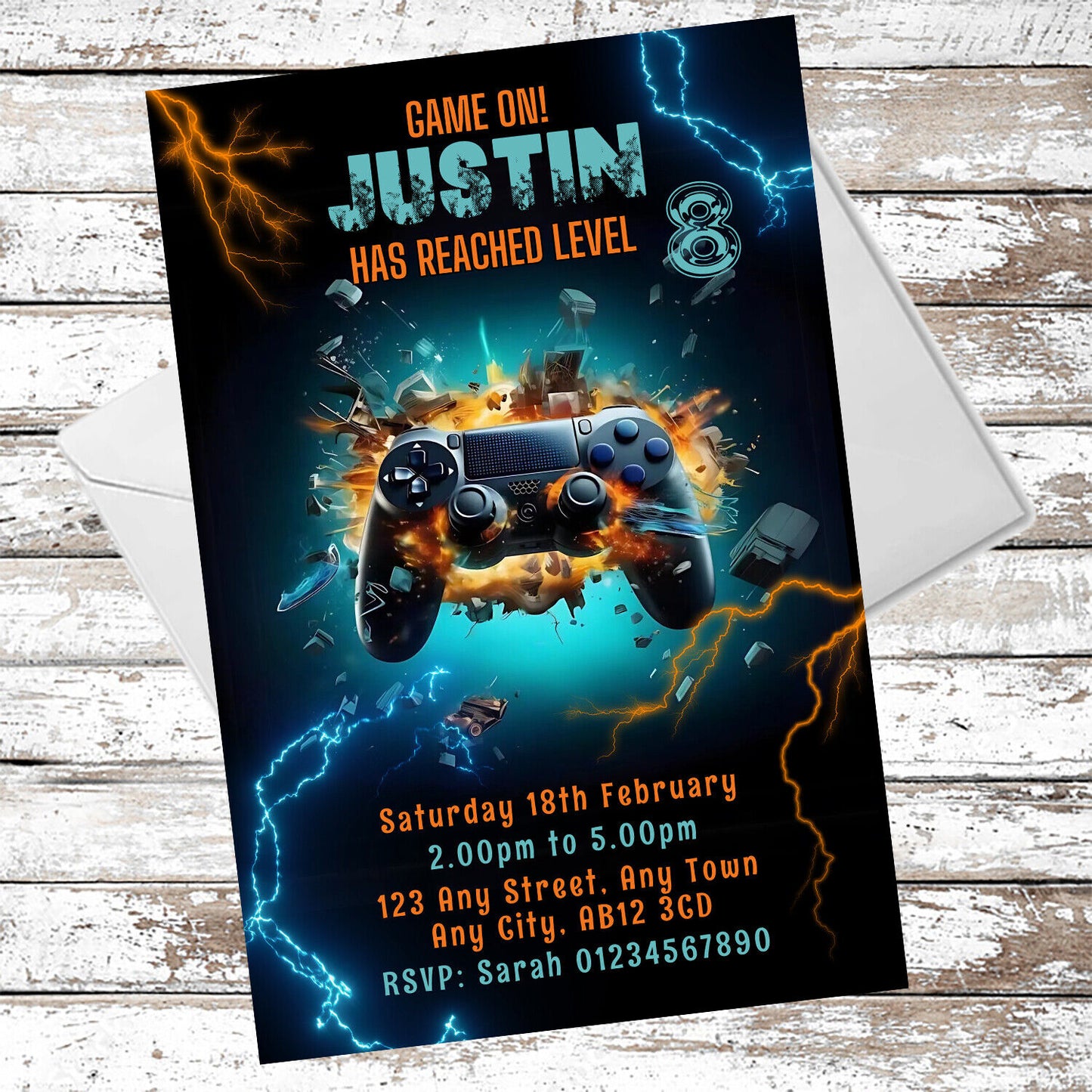 10 Personalised Video Gaming Party Invitations With Envelopes