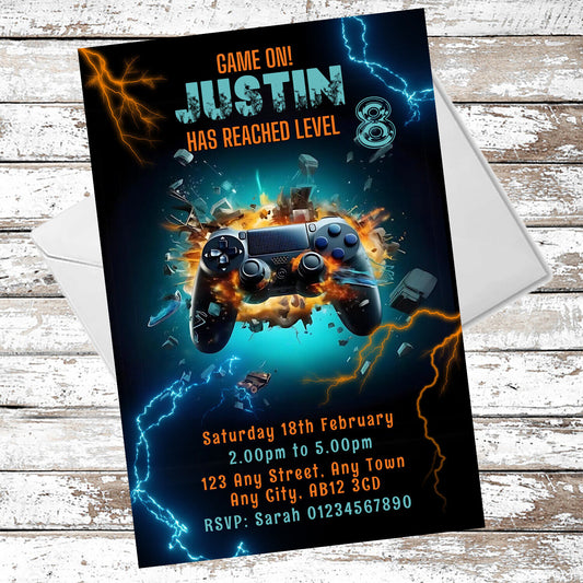 10 Personalised Video Gaming Party Invitations With Envelopes