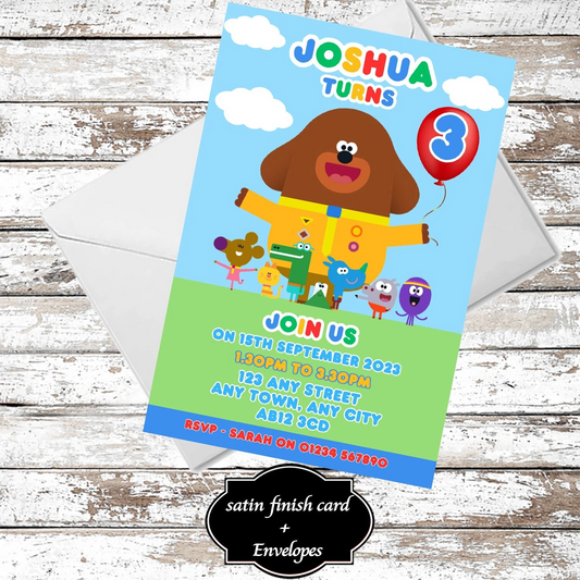 10 Personalised Hey Duggee Party Invitations With Envelopes