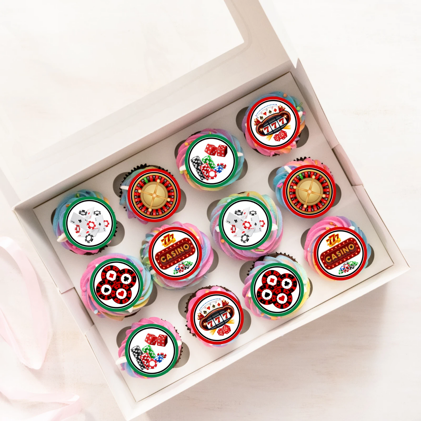Casino Pre-Cut Edible Wafer Cupcake Toppers Pack Of 24