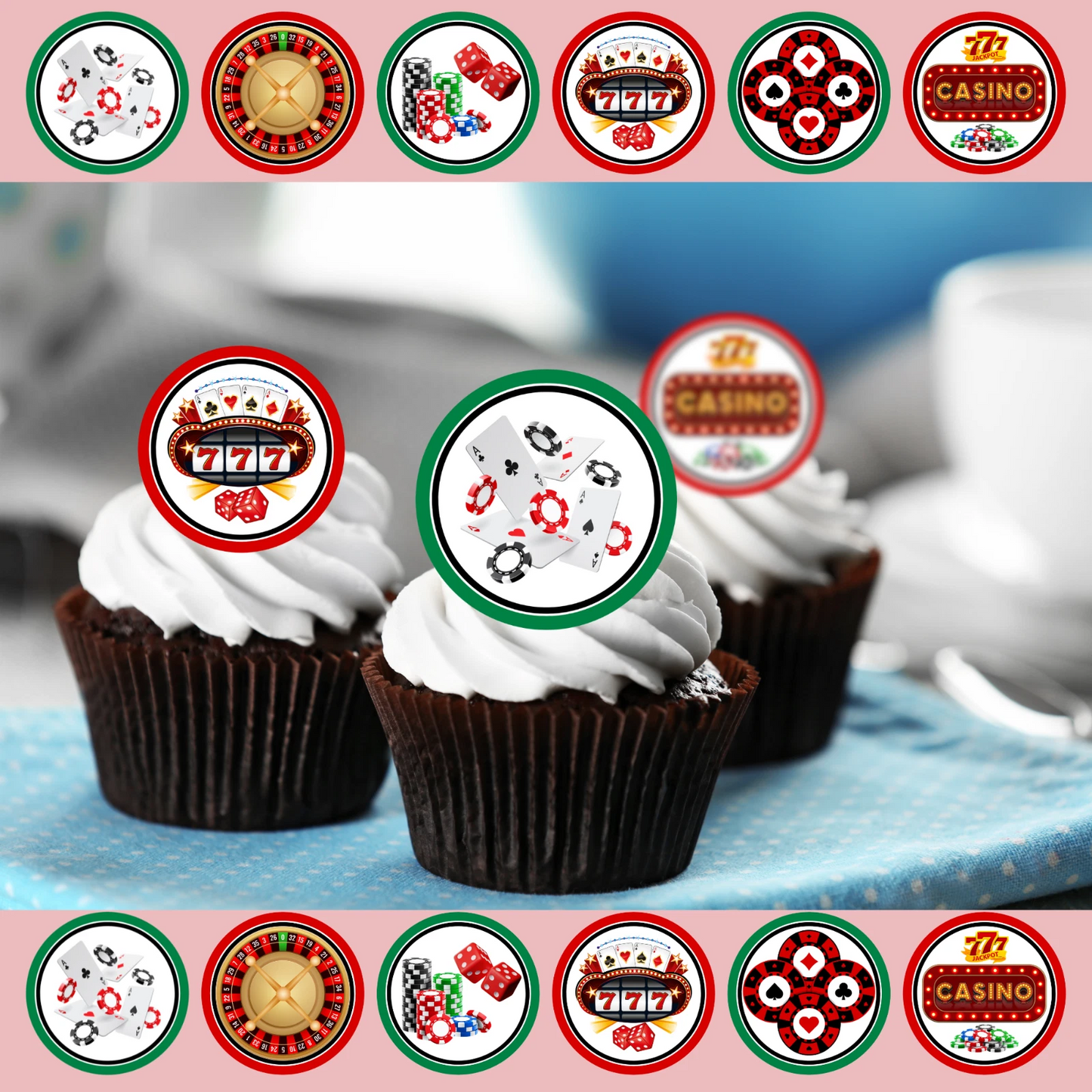 Casino Pre-Cut Edible Wafer Cupcake Toppers Pack Of 24