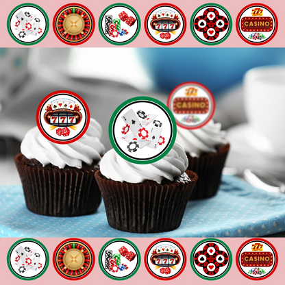 Casino Pre-Cut Edible Wafer Cupcake Toppers Pack Of 24