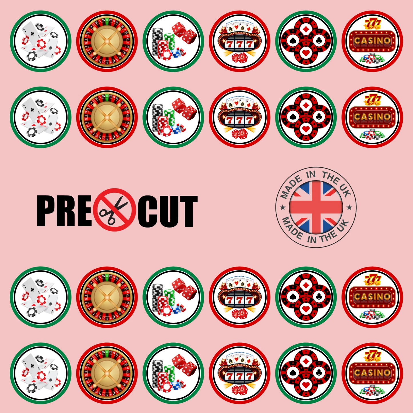 Casino Pre-Cut Edible Wafer Cupcake Toppers Pack Of 24