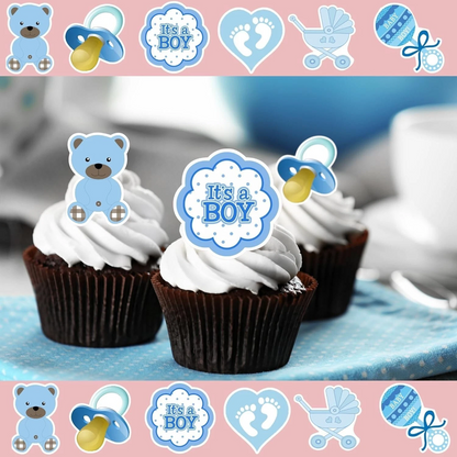 Boy Baby Shower Pre-Cut Edible Wafer Cupcake Toppers Pack Of 20