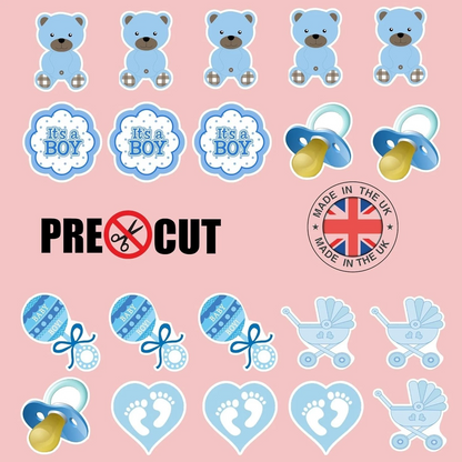 Boy Baby Shower Pre-Cut Edible Wafer Cupcake Toppers Pack Of 20