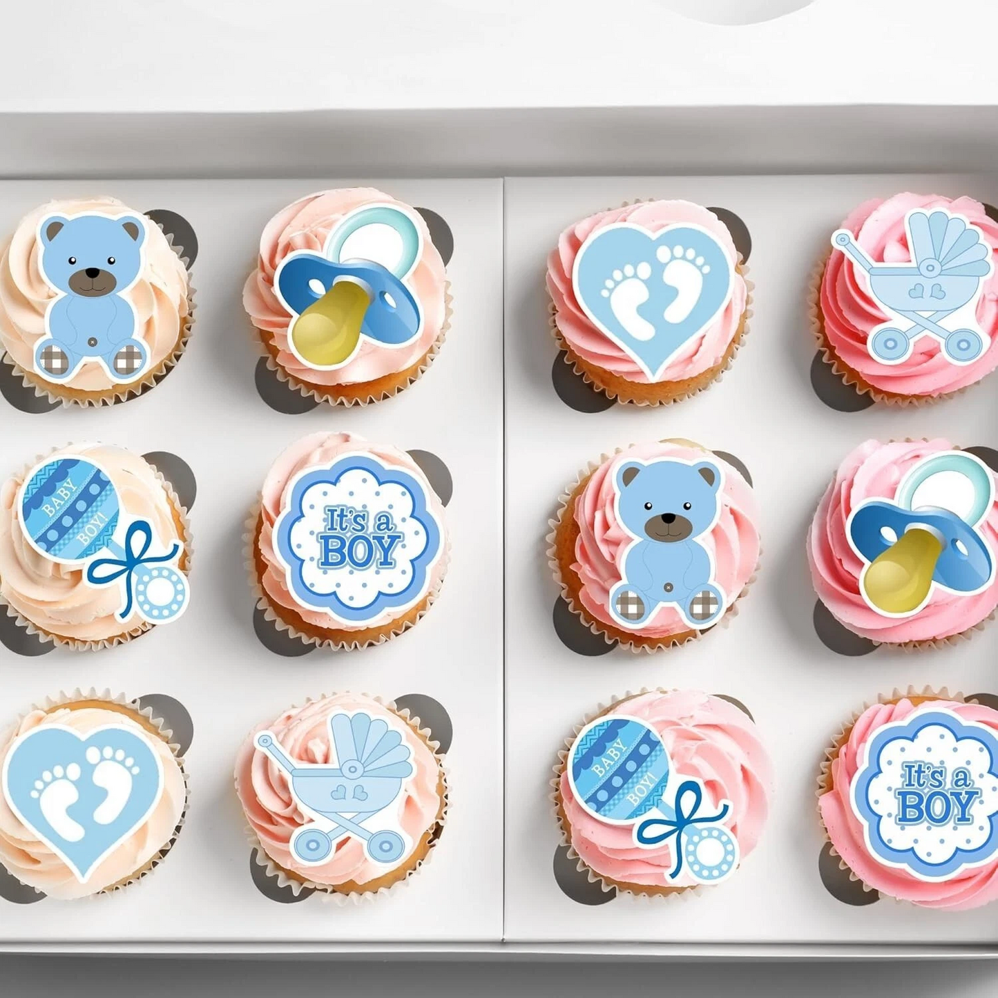 Boy Baby Shower Pre-Cut Edible Wafer Cupcake Toppers Pack Of 20
