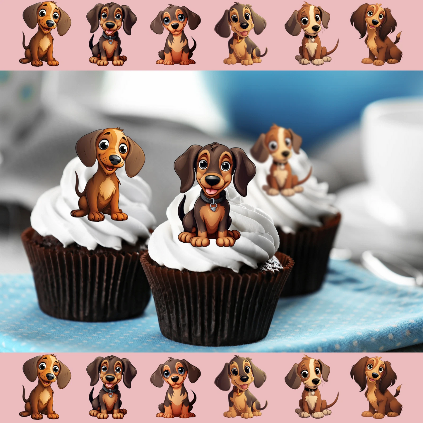 Dachshund Cute Dog Pre-Cut Edible Wafer Cupcake Toppers Pack Of 24