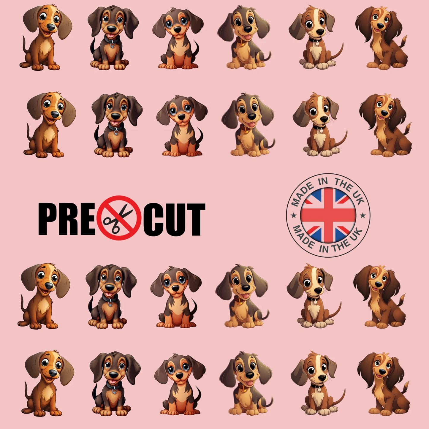 Dachshund Cute Dog Pre-Cut Edible Wafer Cupcake Toppers Pack Of 24