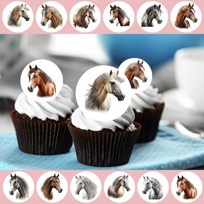 Horse Equestrian Pre-Cut Edible Wafer Cupcake Toppers Pack Of 24