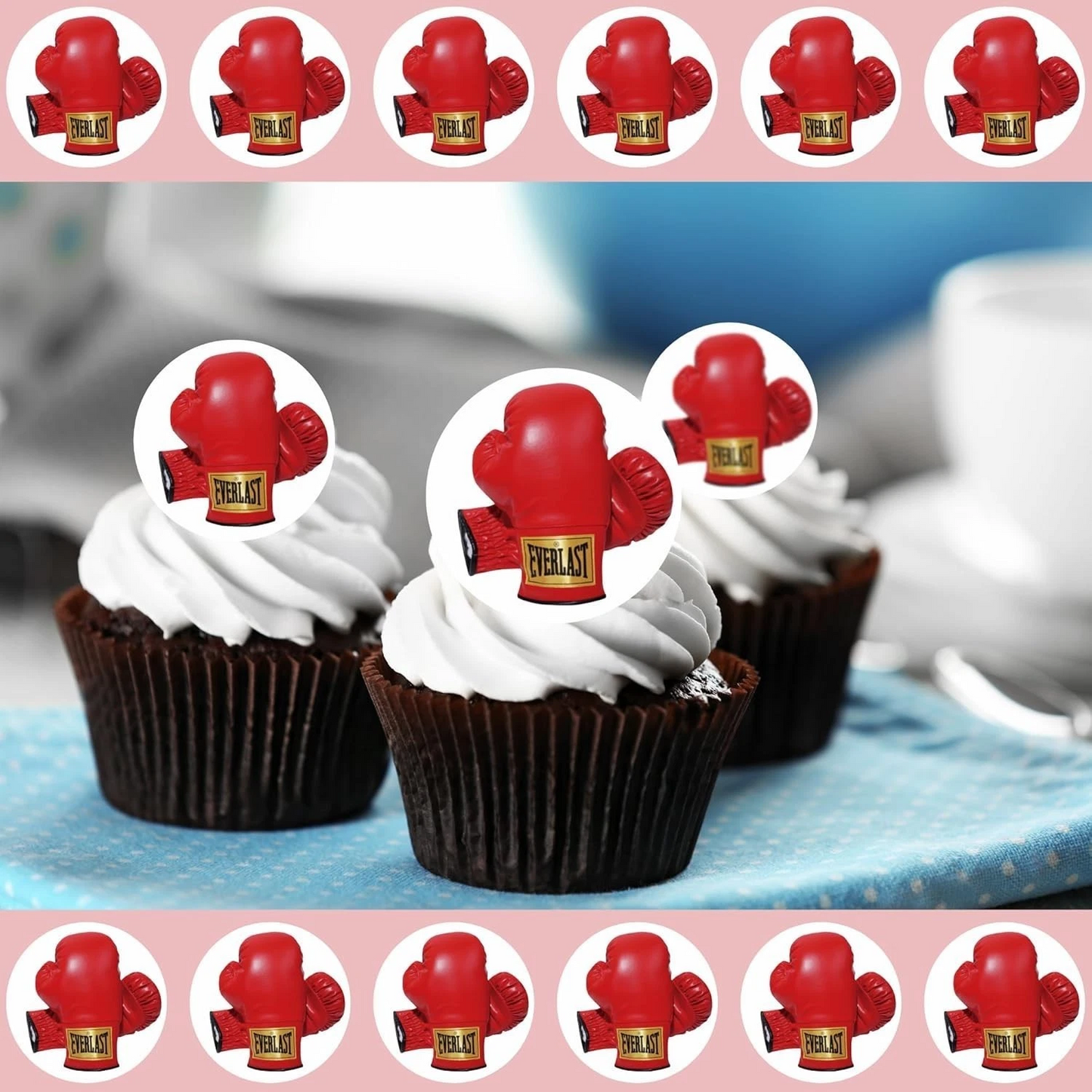 Boxing Gloves Pre-Cut Edible Wafer Cupcake Toppers Pack Of 22
